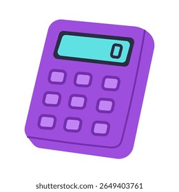 A purple calculator with a blue screen. The calculator is on a white background