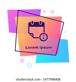 Purple Calendar and clock icon isolated on white background. Schedule, appointment, organizer, timesheet, time management, important date. Color rectangle button. Vector Illustration