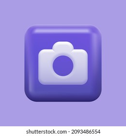 Purple Camera Icon. Isolated 3D App Button. Vector Illustration