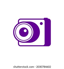 Purple camera icon. Vector illustration on blank background. 