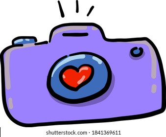 Cámara púrpura, ilustración, vector sobre fondo blanco