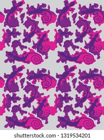 Purple camouflage pattern with gecko silhouettes.