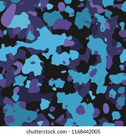 Purple camouflage seamless pattern for your design. Blue 
violet camouflage fabric. Vector camo texture. 