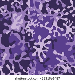 Purple camouflage seamless pattern for your design. Fashionable blue 
violet camouflage fabric. Vector camo texture. 