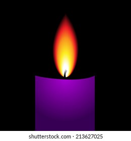Purple Candle Burning on Dark Black Background Vector
