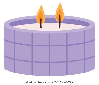 Una vela púrpura con dos velas en ella