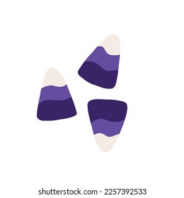 Purple candy corn, Halloween treats - cartoon flat vector illustration isolated on white background. Trick or treat concept. Sweet and delicious candy.