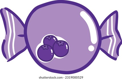 Purple candy with grape flavor. Hand drawing cartoon.