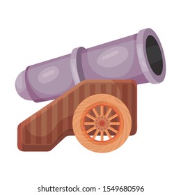Purple cannon on the platform. Vector illustration on a white background.