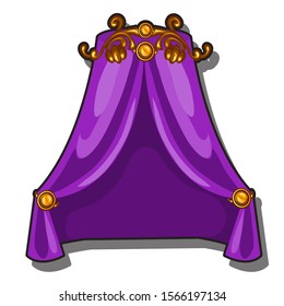 Purple canopy over the bed isolated on a white background. Vector cartoon close-up illustration