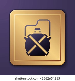 Purple Canteen water bottle icon isolated on purple background. Tourist flask icon. Jar of water use in the campaign. Gold square button. Vector