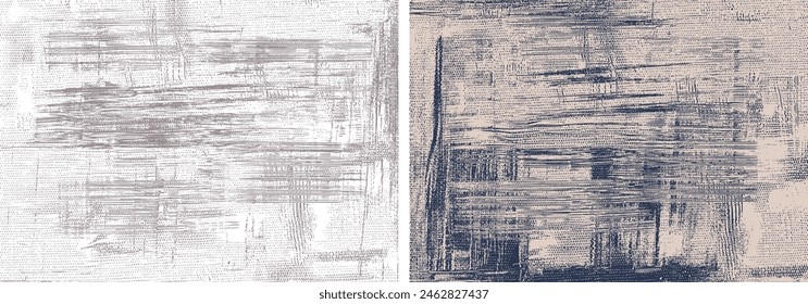 Fondos de textura de lona morada, dos diseños de fondo abstractos modernos. Pintura de pinceladas con textura áspera, ilustraciones de Vector