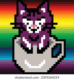 gatito de capucha púrpura y arte de píxel