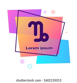 Purple Capricorn zodiac sign icon isolated on white background. Astrological horoscope collection. Color rectangle button. Vector Illustration