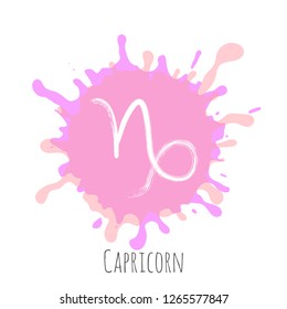 Purple Capricorn zodiac symbol vector, hand painted horoscope sign. Astrological icon isolated. Capricorn astrology zodiac sign clip art on white background.