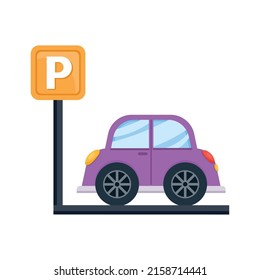 purple car with parking signal icon