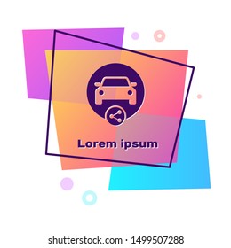 Purple Car sharing icon isolated on white background. Carsharing sign. Transport renting service concept. Color rectangle button. Vector Illustration