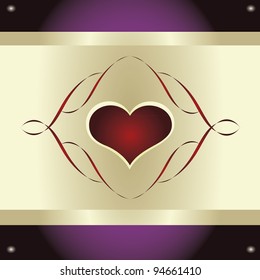 purple card with heart and ribbon