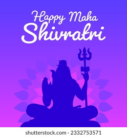 Purple card for Maha Shivaratri holiday. Religious Hindu vector illustration with Shiva silhouette.