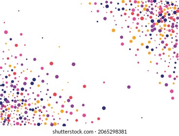 Purple Carnival Dot Background. Round Event Illustration. Multicolor Confetti Summer. Circle Orange Group Texture. Fiesta Frame.