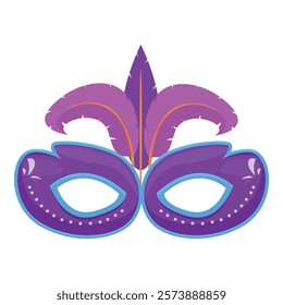 Purple carnival mask with feathers is getting ready to celebrate mardi gras