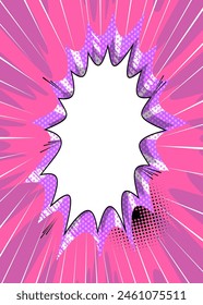 Purple Cartoon Abstract Background, comic book speech bubble backdrop. Retro vector comics pop art design illustration.