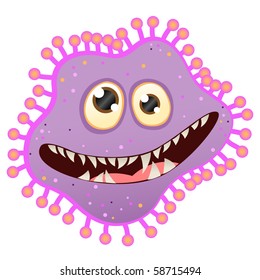 purple cartoon bacteria character