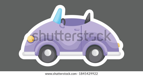 Purple cartoon car for design of notebook,\
scrapbook, card and invitation. Cute sticker template decorated\
with cartoon image. Colorful automobile flat style, simple design.\
Vector stock\
illustration.