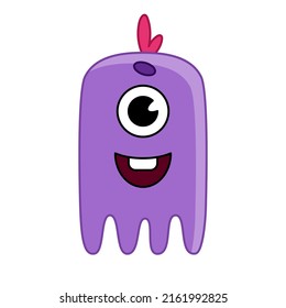 Purple cartoon cute monster or alien with tentacles. Children's character for games and applications. Vector illustration isolated on white background.