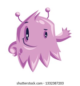 Purple cartoon monster waving white background vector illustrator.