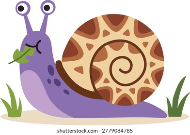 Purple Cartoon Snail with Brown Patterned Spiral Shell