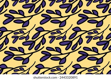 Purple cartoon tree branch . Botanical seamless vector pattern for design and decoration.