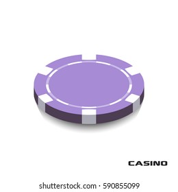 Purple Casino Chip Icon. Casino Chip Vector Illustration. Casino Chip lie on isolated on white background.