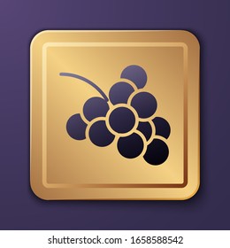 Purple Casino slot machine with grape symbol icon isolated on purple background. Gambling games. Gold square button. Vector Illustration
