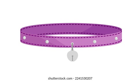 Purple cat collar with silver bell. Flat, cartoon. Isolated vector illustration eps 10