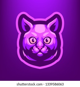 Purple Cat for esport and sport mascot logo isolated on dark Purple  Background