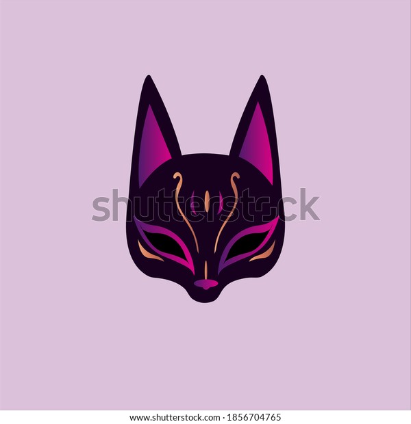 Purple cat face mask with patterns. Color\
illustration of a cat mask. Cat face mask for carnival or\
Halloween. Isolated on purple\
background.