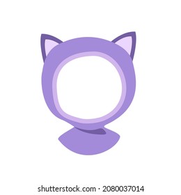 Purple cat hat, head pattern or frame. Festive decoration for festival, children winter clothing. Vector flat illustration