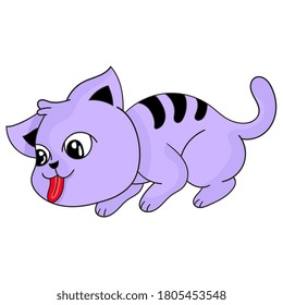 a purple cat is licking. vector illustration draw