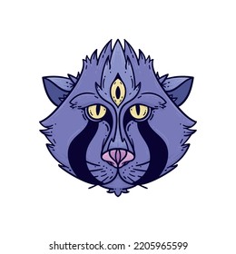 purple cat monster three eye face creature beast design