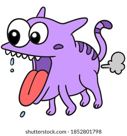 purple cat is opening its mouth. vector illustration of cartoon doodle sticker draw