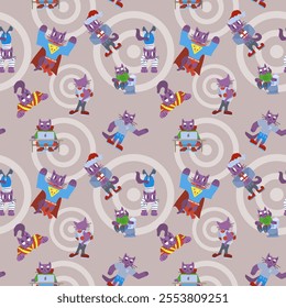 purple cat pattern for kids room wallpaper. stock vector graphics image