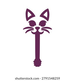 Purple cat shaped key with face and whiskers for pets or fun simple icon