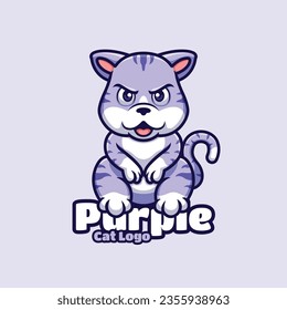 Purple Cat Sitting Cartoon Mascot Logo Design