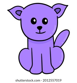 purple cat is sitting, vector illustration art. doodle icon image kawaii.