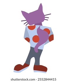 purple cat in sneakers simple character. stock vector image