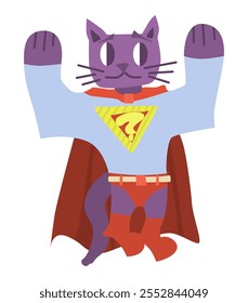 purple cat super hero simple character. stock vector image