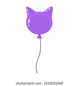 Purple cat-shaped balloon floating in the air at a festive celebration