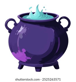 A purple cauldron-shaped container with a green liquid inside and stars floating above it white background