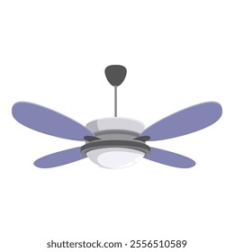 Purple ceiling fan spinning, creating a comfortable breeze and circulating air in a contemporary interior setting